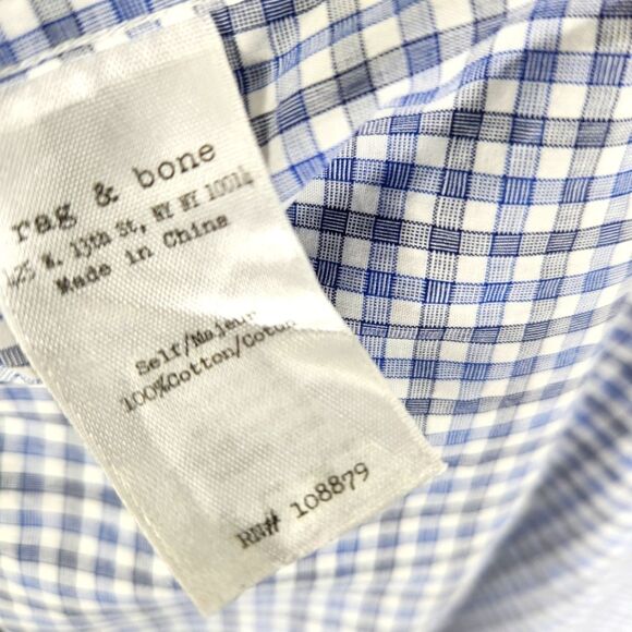 Rag & Bone Mens Gingham Plaid Print Long Sleeve Button Down Size 16 - Picture 8 of 11